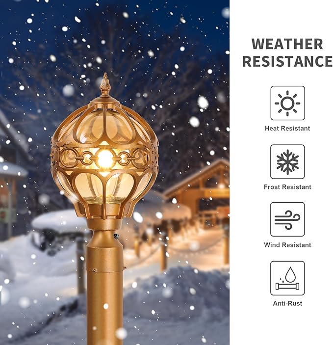 Dusk to Dawn Globe Outdoor Lamp Post Lights for Lawn Garden Yard Driveway, Brass Sphere Outside Post Light, Pier Mount Post Pillar Lighting Fixtures, Soccer Ball Exterior Pole Post Light(1 Pack)