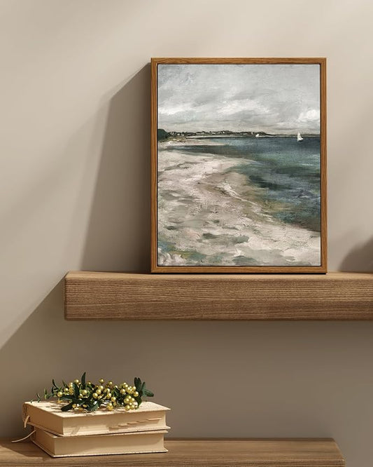 InSimSea Framed Canvas Prints Art Vintage Decor, Coastal Wall Art Living Room, Storm Clouds Vintage Coastal Wall Bathroom Pictures, Traditional Scenic Pictures for Bedroom Office Decor, 11"x14"
