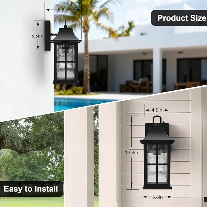 Modern Outdoor Light Fixture 2 Pack, Aluminium Dusk to Dawn Outdoor Lighting, Exterior Wall Sconce Waterproof Porch Light, Outside Light for House, Garage, Patio, Black