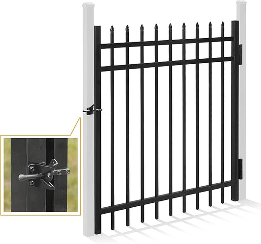 Fencer Wire Heavy Duty Pinnacle Fence Gate, 4FT Height x 4FT Width Outdoor Fence Gate, Outdoor Anti-Rust Metal Steel Gate for Fencing Barrier, Decorative Garden Gate with Gate Lock