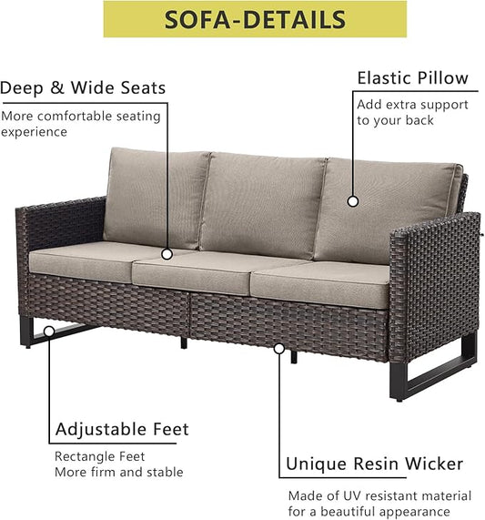 HUMMUH 6 Piece Patio Furniture Outdoor Sectional Sofa Set All-Weather Wicker Outdoor Chairs with End Table Ottomans for Patio,Porch,Garden,Backyard