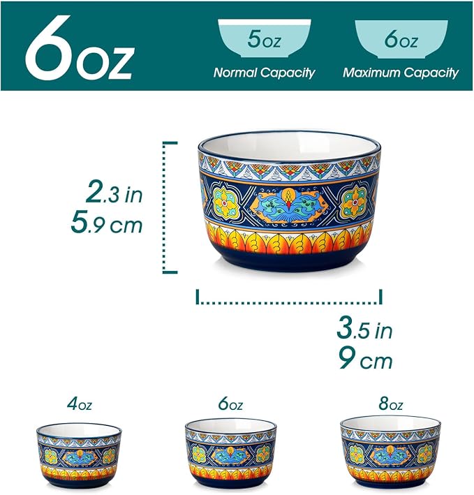 vancasso Ramekins 6 oz Oven Safe, Bohemian Style Creme Brulee Ramekin Set of 6, Porcelain Souffle Dishes Pudding Custard Cups for Baking Ramiken Bowls for Ice Cream