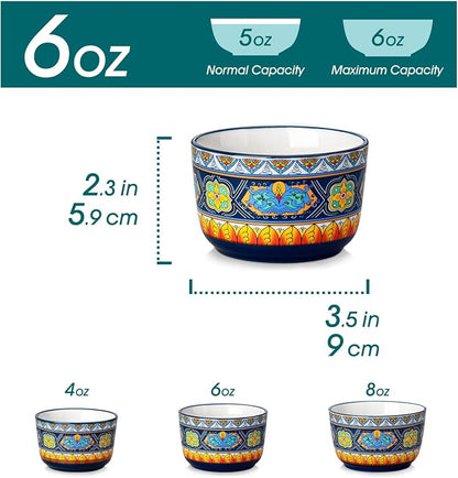 vancasso Ramekins 6 oz Oven Safe, Bohemian Style Creme Brulee Ramekin Set of 6, Porcelain Souffle Dishes Pudding Custard Cups for Baking Ramiken Bowls for Ice Cream