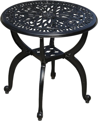 Cast Aluminum Outdoor Side Table, All Weather Round Small Coffee Table for Patio,Park,Lawn,Yard (18.5" Black)
