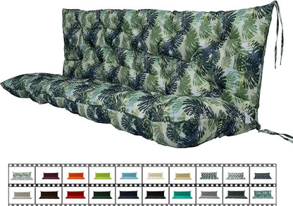Outdoor Swing Cushions 3 Seater Waterproof, Replacement Bench Cushions for Outdoor Patio Furniture with Backrest, Porch Swing Cushion with Ties for Lawn and Garden (Palm, 40x60in)