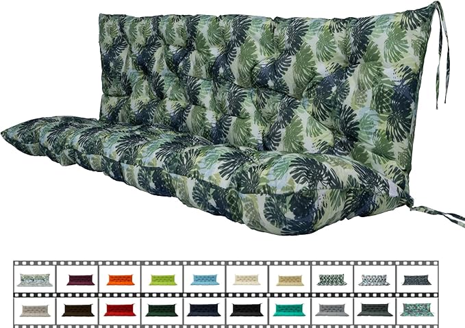 Outdoor Swing Cushions 3 Seater Waterproof, Replacement Bench Cushions for Outdoor Patio Furniture with Backrest, Porch Swing Cushion with Ties for Lawn and Garden (Palm, 40x71in)