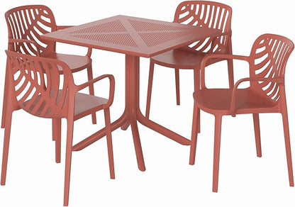 Costaelm Breakfast Table Set for 4, HDPE Patio Square Dining Table and Stackable Chairs, Outdoor Small Patio Furniture Set All Weather for Backyard Porch Poolside, Red