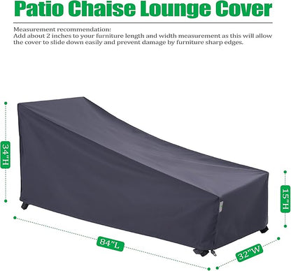F&J Outdoors Waterproof UV Resistant Heavy Duty Patio Chaise Lounge Chair Cover, 2Pack, 84"Lx32"Wx34"H, Grey