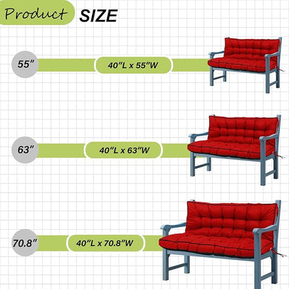 Replacement Cushions for Outdoor Swing, Outdoor Cushions for Patio Furniture with Backrest, Waterproof Thicken 4" Porch Swing Cushions, for Outdoor Patio Garden Furniture (Red, 40 * 55 in)