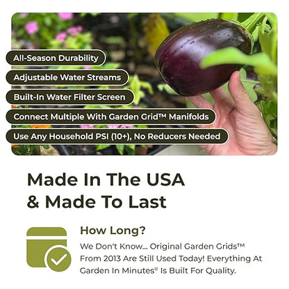 Garden Grid Watering System, 4x4 | Garden Watering System for Raised Beds - But Better | Pre-Assembled, Waters Every Plant Evenly, 1-Min Setup | Square Foot Gardening | US-Made | Standard 44"x44"
