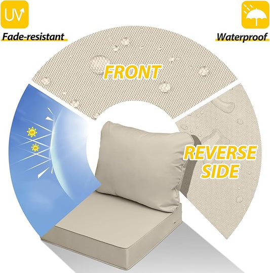 AAAAAcessories Outdoor Seat Cushions for Chairs, Fade-Resistant, Waterproof Patio Furniture Replacement Cushions, 24" x 24" x 5" + 24" x 19", Beige