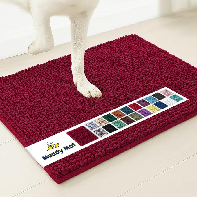 Muddy Mat® | Super Water Absorbent Door Mat Indoor, Microfiber Quick Dry Chenille Entryway Rug, Slip Resistant Front Door Mat, Indoor Mats for Entryway, Machine Washable Pet Rug, Maroon 18"x28"