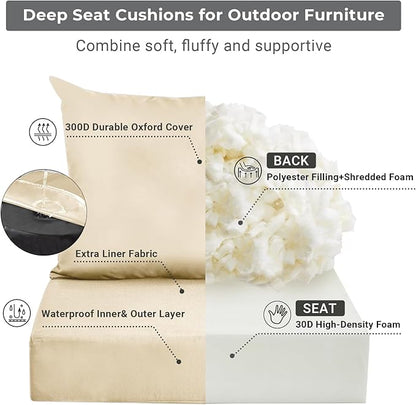 Outdoor Cushions for Patio Furniture,Outdoor Seat Cushion Set 24 x 24 x 5.75 Inch,Waterproof & Fade Resistant Outdoor Chair Cushions,Deep Patio Chair Cushion with Removable Cover,Beige