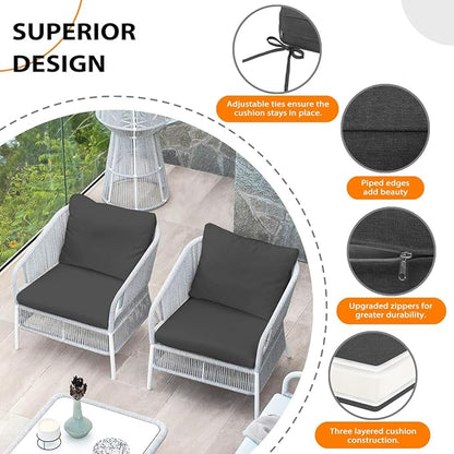 Sundale Outdoor Olefin Deep Seat Cushion Set of 2, Patio Chair Cushion and Pillow, Water-Resistant Sectional Sofa Pad with Straps Dark Gray, 24 x 24 x 4 Inches