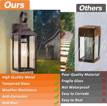 2 Pack Outdoor Light Fixtures, 15 Inch Oil Rubbed Bronze Exterior Wall Sconces Waterproof, Large Outside Lights for House, Modern Wall Lanterns Clear Glass