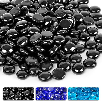 DomeStar 10LB Black Fire Pit Glass, Reflective Round Glass Rocks for Natural Propane Fire Pit Landscaping