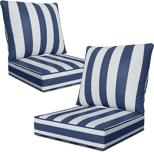 24" x 24" x 6" Outdoor Deep Seat Cushions Set - 2 Set Waterproof & Fade Resistant Patio Furniture Replacement Cushions, Non-Slip Outdoor Cushions Fit Loveseats, Couches, Chairs, and Sofas.