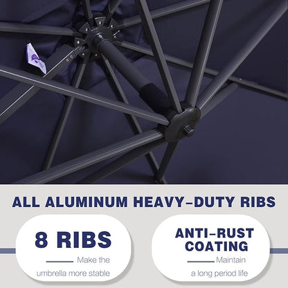 PURPLE LEAF 9' X 11.5' Cantilever Outdoor Rectangle Umbrella Patio Umbrella with Base Offset Umbrella with 360-degree Rotation for Garden Pool Deck Patio Navy Blue