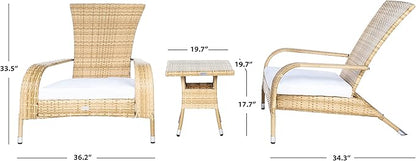SAFAVIEH Outdoor Collection Edna Natural/White Cushion 3-Piece Lounge Set with Table (PAT7719D)