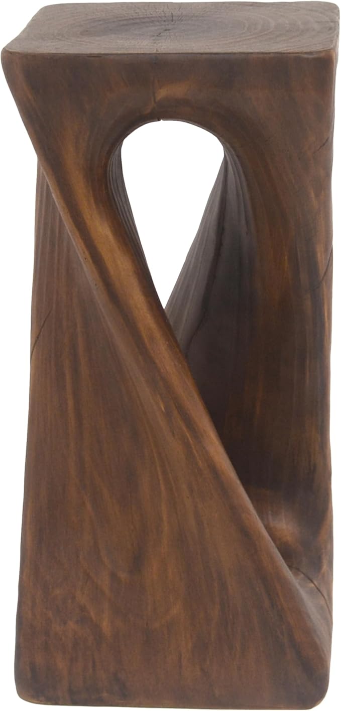 GDFStudio Outdoor Side Table, Twist Shape End Table, Decorative Accent Garden Stool Table, Lightweight Concrete Patio Table with Wood-Like Texture,Sculptural Design for Balcony,Poolside,Antique Brown