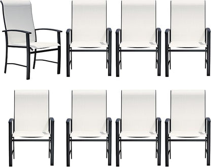 Patio Dining Chairs Set of 8, Outdoor Dining Chairs with High Back, Metal Outdoor Chair Set with Comfort and Durability, Patio Chair for Deck Lawn Kitchen Garden Backyard, Oyster Beige