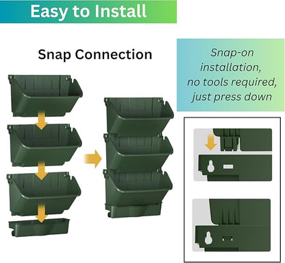 Maxona Vertical Wall Planter for Indoor Plant-Walls Mounted Pot with 2 Drainage Tray 8 Pack, 13 inch Dark Green for Indoors and Outdoor Decor, Plastic Pots Balcony Planters, Plants Hanging