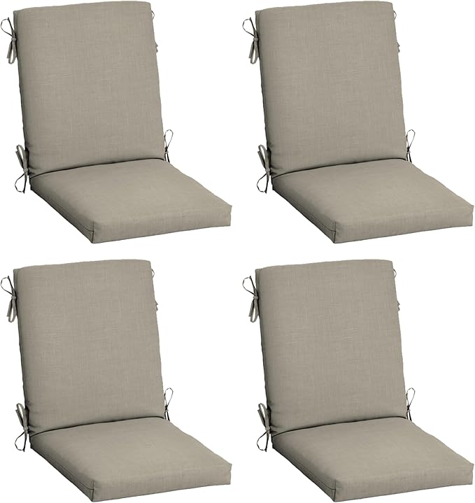 Arden 4-Pack earthFIBER Outdoor Patio Dining Chair Cushion, 20x44, Rain-Proof Seat Pad, Fade-Resistant Outdoor Cushion Sandbar Taupe Texture