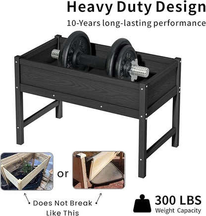 HDPE Raised Garden Planting Bed with Legs,Garden Boxes Outdoor Raised with Drainage Hole Rot-Resistant,Raised Beds for Gardening for Backyard, Patio, Balcony 300 lb Capacity (Black)