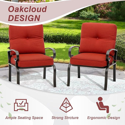 7-Piece Outdoor Metal Furniture Sets Patio Conversation Set, Wrought Iron Loveseat, 2 Dining Chairs, 2 Spring Chairs and Coffee Table, Red