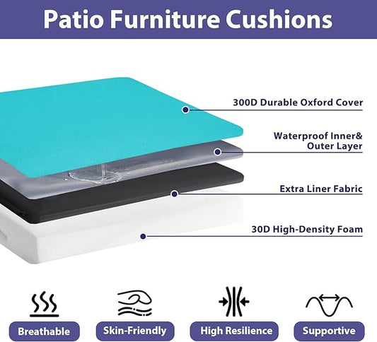 Outdoor Chair Cushions Set of 4,Waterproof Outdoor Seat Cushions for Patio Furniture,Patio Chair Cushion with Handle and Ties, Square Out Door Chair Pads,19" x 19" x 3", Teal