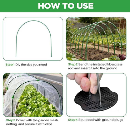 Garden Netting Kit for Raised Beds, Fiberglass Garden Hoops with 10x33FT Ultra Fine Mesh Netting and 24 Clips, Insect Netting for Garden Row Cover Vegetable Flowers Protection Barrier Plant Covers Net