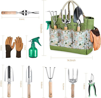 APSARAS USA Gardening Tools 9-Piece Heavy Duty Gardening Tool Set with Fashion and Durable Garden Tool Set Organizer Handbag,Rust-Proof Garden Tools, Ideal Gifts for Women