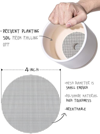 LE TAUCI Plant Pot Hole Mesh Pads, 4-Inch Round Flower Pot Drainage Covers, Prevent Soil Loss, Durable Reusable, Bonsai Bottom Grid Mat, Gardening Essentials, 50-Pack