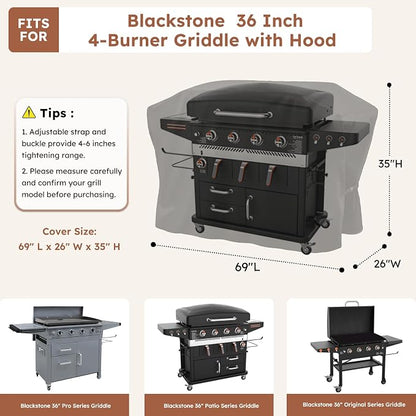 MR. COVER Griddle Cover for Blackstone 36 Inch Griddle with Hood - Heavy Duty 600D Waterproof Cover, UV & Wind Resistant, Air Vent, Double Buckle Straps, Fits Blackstone 36" 4 Burner