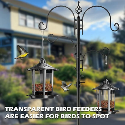 Birdream 4 Pack Bird Feeders for Outdoor Hanging, Assembly Required, 1-Min Easy Setup, Charming Castle Design, Attracting Cardinals Chickadees Goldfinches & Sparrows - Black