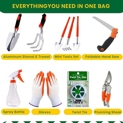 Complete Garden Tools Set, 11 Pcs Heavy Duty Gardening Tools with Organizer Tote Bag, Aluminum & Carbon Steel Garden Tool Set, Gardening Kit for Women & Men, Ideal Gardening Gifts for Plant Lovers