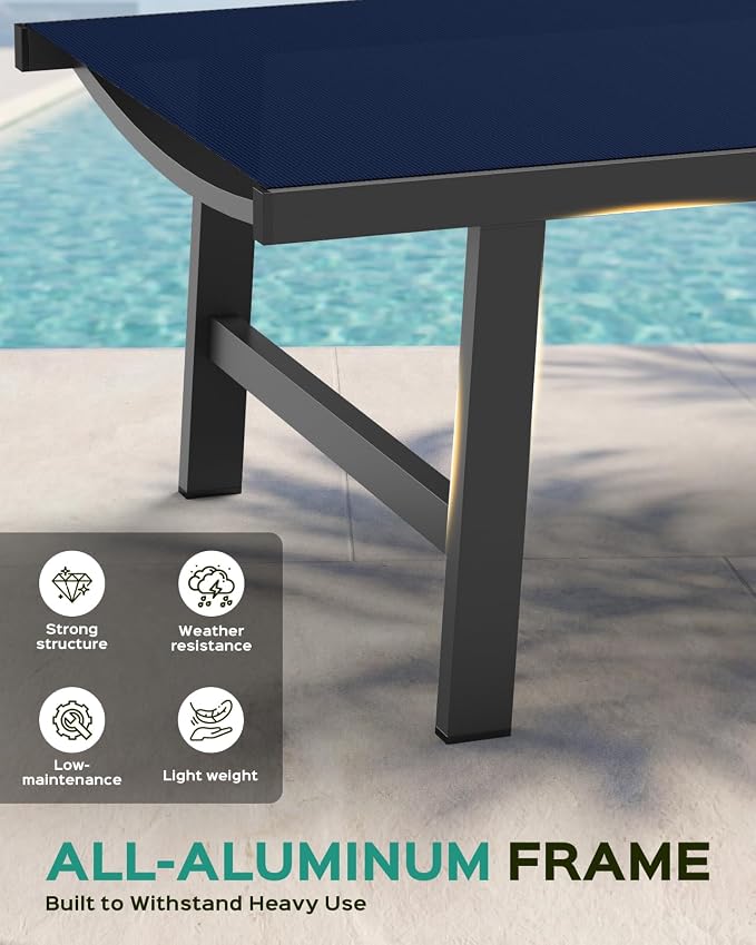 Patio Chaise Lounge Chair Outdoor with Wheels&Armrests, Aluminum Pool Lounge Chairs Set of 2 Five-Position Adjustable Recliner, Outdoor Beach Lounge Chairs for Outside, Patio, Deck, Yard, Navy Blue