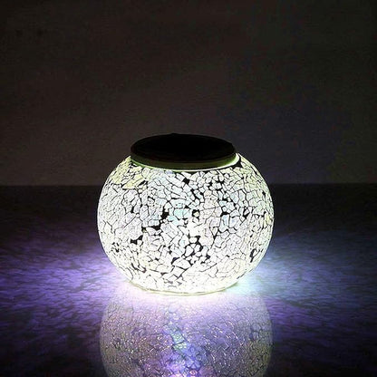 Waterproof Color Changing Table Lamp, Solar Powered Mosaic Glass Ball LED Garden Lawn Night Light Lamps, Party Lights for Home,Yard, Indoor,Outdoor Decoration Lights (Silver)