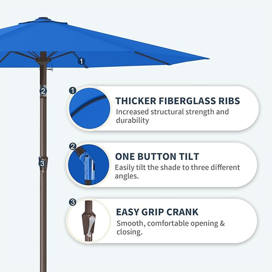 PatioKingdom 11FT Patio Umbrella,Outdoor Umbrella with Push Button Tilt and Crank,Market Table Umbrella with 8 Sturdy Fiberglass Ribs UV Protection(Royal Blue, 11FT)