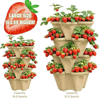 Stackable Vertical Planter Tower, 4 Tier Strawberry Planter, 28 Plant Sites, Space Saving Garden Planter for Vegetables & Herbs, Indoor Outdoor, Made in USA (Desert Sand)