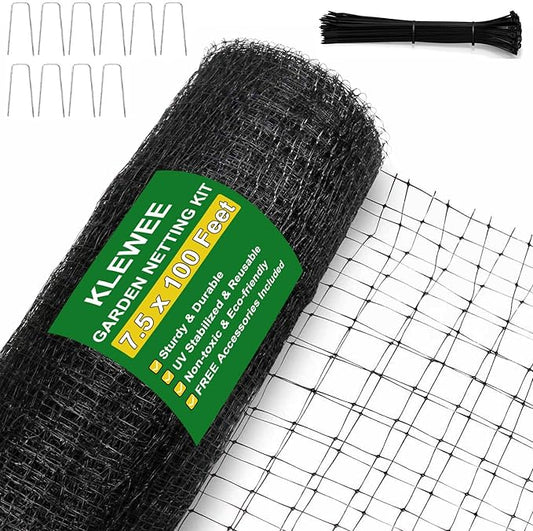 KLEWEE Bird Netting, 7.5 x 100 FT Heavy Garden Netting Deer Netting for Protect Fruit Trees, Plants and Vegetables Against Birds, Deer, Squirrels and Other Animals