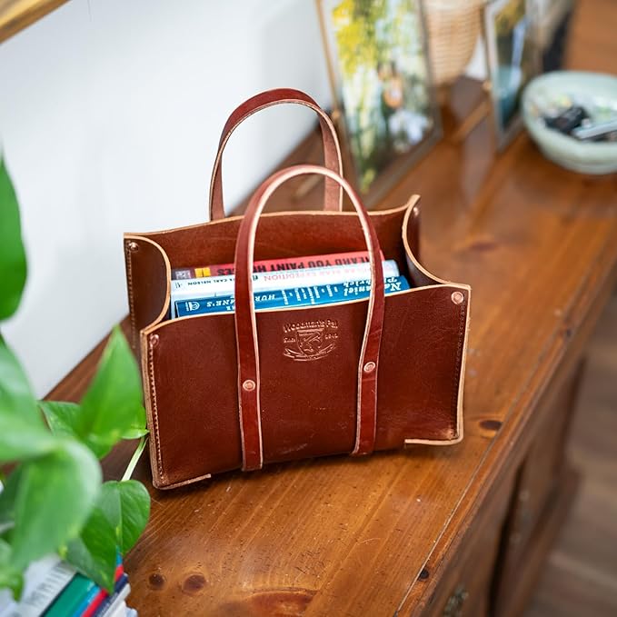 Woodman's Pal Buffalo Leather Tote Tool Bag For Hand Tools, Gardening, Outdoorsmen, Heavy Duty Premium Storage Leather Organizer - USA (Golden Brown)