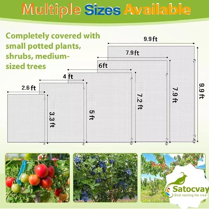 Fruit Tree Netting with Drawstring - 6 Pack 5x5.3 FT - Easy Install Plant Protection Cover, Reusable Garden Mesh Bag for Blueberry Bushes/Tomato - Block Birds/Insect/Squirrels