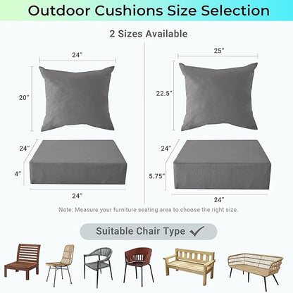Outdoor Cushions for Patio Furniture,Outdoor Seat Cushion Set 24 x 24 x 4 Inch,Waterproof & Fade Resistant Outdoor Chair Cushions,Deep Patio Chair Cushion with Removable Cover,Dark Grey