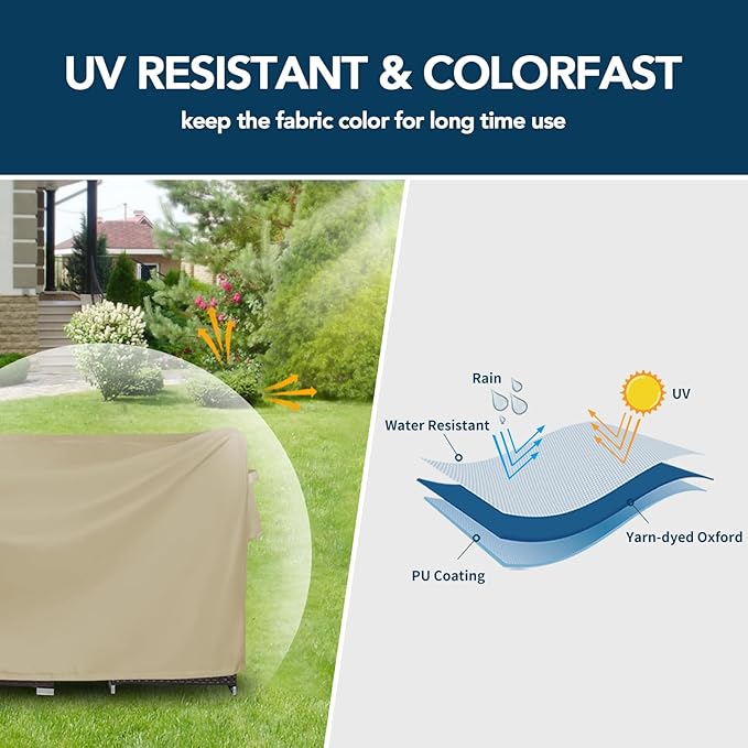 Easy-Going Round Patio Furniture Cover Waterproof Outdoor Dining Table and Chair Cover Anti-UV Outside Sectional Sofa Set Covers (72"DIA x 28"H, Camel)