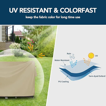 Easy-Going Rectangle Patio Furniture Cover Waterproof Outdoor Dining Table and Chair Cover Anti-UV Outside Sectional Sofa Set Covers (126"L x 63"W x 28"H, Camel)