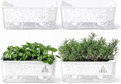 Self Watering Pots for Indoor Plans, 4 Packs Window Boxes Planters Rectangle Self Watering Planter 11 in Rectangular Clear Plant Pots Long Herb Windowsill Planter Flower Box Succulent Planters