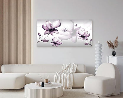 Muolunna BK06550 Purple Magnolia with Butterfly Flower Canvas Wall Art Picture 1 Panel 3D Wallpaper Modern Art Prints Painting for Bedroom Modern Office Wall Decor Artwork