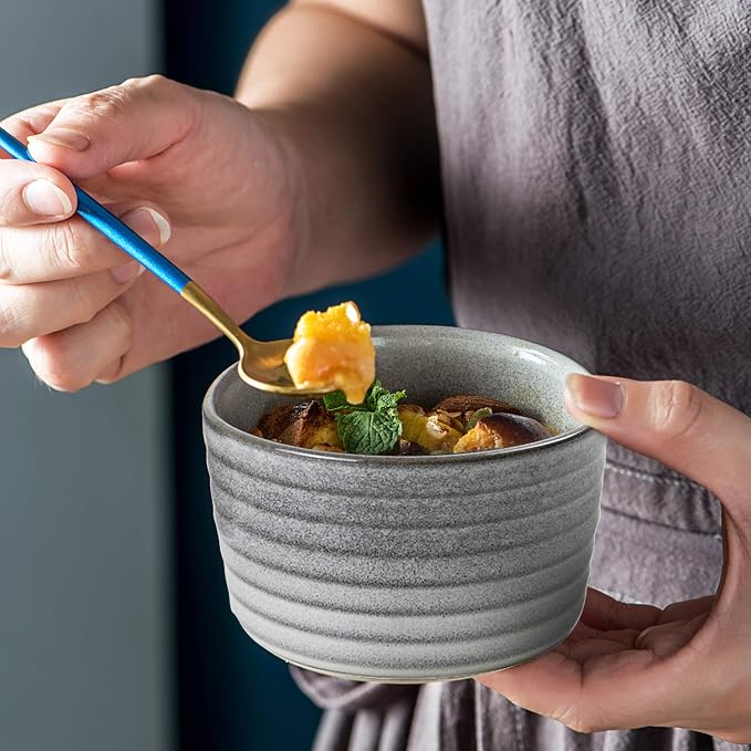 Ramekin Set, UNICASA 8 oz Creme Brulee Ramekins, Oven Safe Baking Set for Custard, Pudding, Souffle Cups, Reactive Gray (Gray, 8oz x 2pc)
