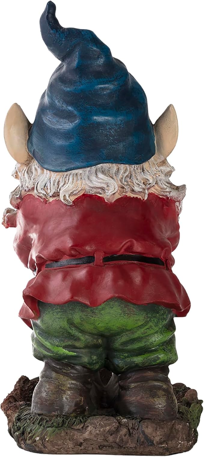 Alpine Corporation 15" Tall Outdoor Garden Gnome Smiling Yard Statue Decoration, Multicolor
